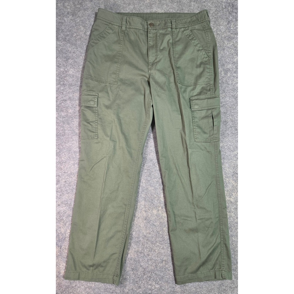 LL Bean Womens 18 Reg Olive Green Cargo Utility Pants Stretch Straight Leg